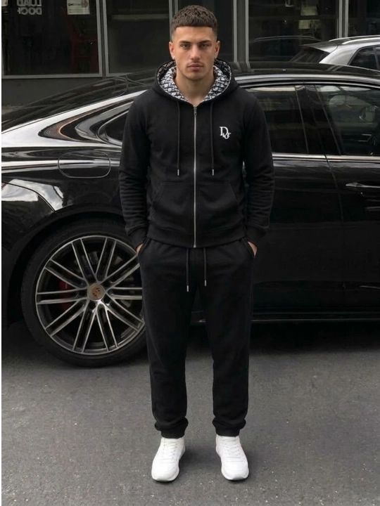 Erkaklar sport kostyumi, kulrang zip xudi va shim, zamonaviy kundalik kiyim