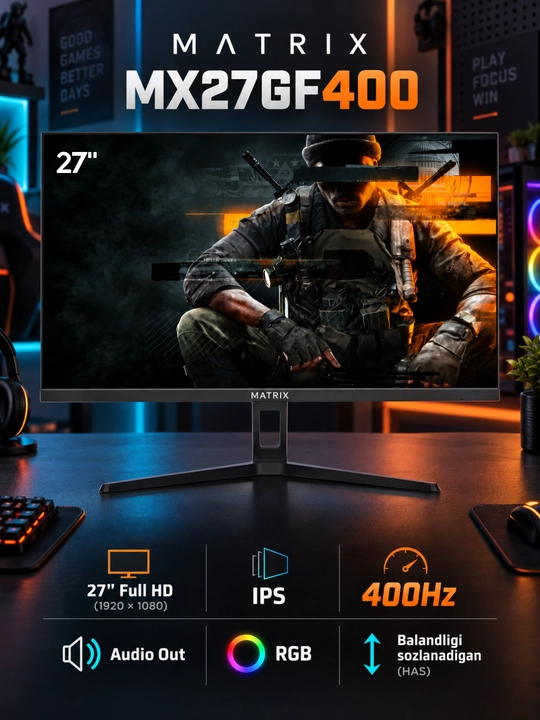 Монитор MATRIX, 27"/25", изогнутый/плоский, IPS, 200/240/280/300/400 Гц, гарантия 1 год - 