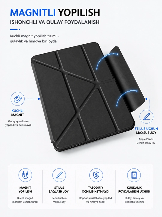 Чехол для iPad с подставкой Y-Shape, Auto Sleep/Wake и держателем для стилуса