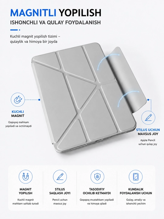 Чехол для iPad с подставкой Y-Shape, Auto Sleep/Wake и держателем для стилуса