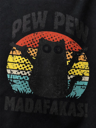 Ayollar uchun Pew Pew mushuk printli keng bichimli futbolka, 100% paxta