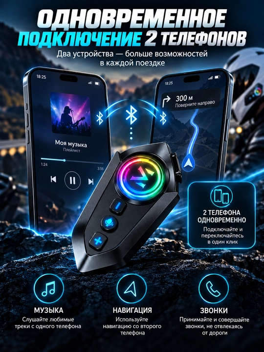 Мотогарнитура Y12 Bluetooth для шлема, наушники с микрофоном для мотоцикла и скутера