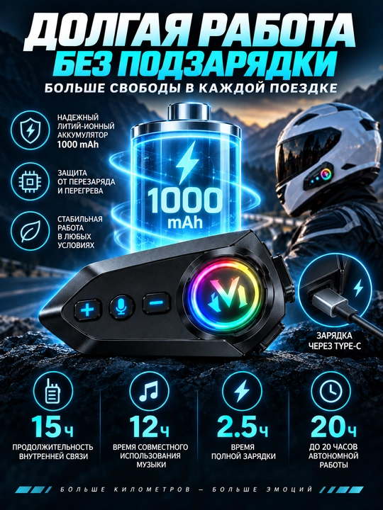 Мотогарнитура Y12 Bluetooth для шлема, наушники с микрофоном для мотоцикла и скутера