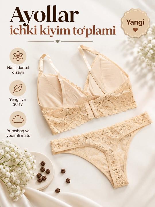 Ayollar uchun to‘rsimon shaffof ichki kiyimlar to‘plami
