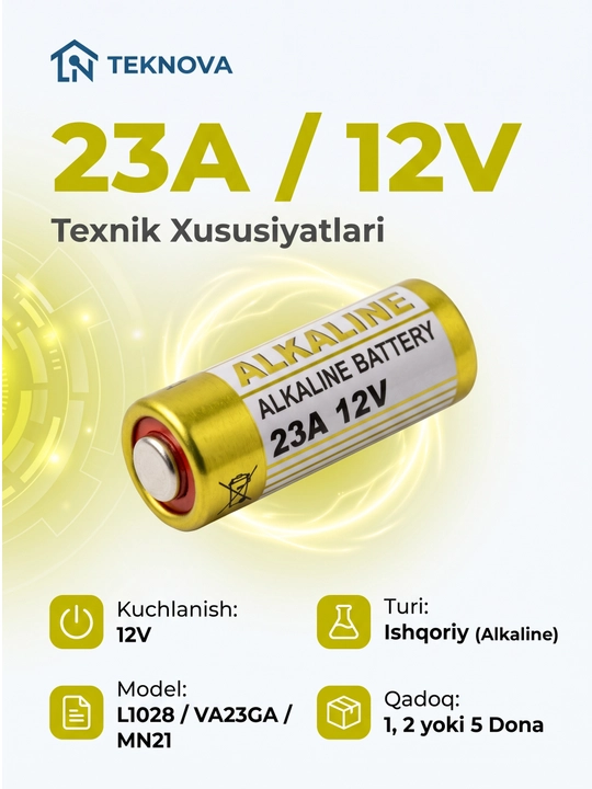 12V Alkalin batareya 23A/27A pult va signalizatsiya uchun, 1/2/5 dona