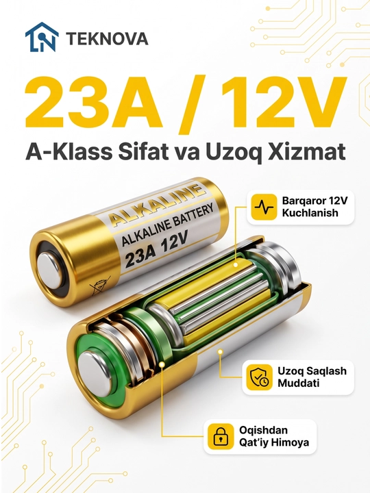 12V Alkalin batareya 23A/27A pult va signalizatsiya uchun, 1/2/5 dona