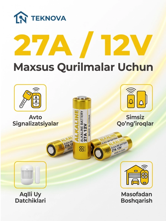 12V Alkalin batareya 23A/27A pult va signalizatsiya uchun, 1/2/5 dona