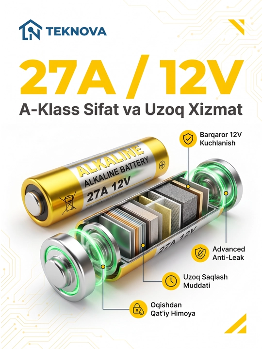 12V Alkalin batareya 23A/27A pult va signalizatsiya uchun, 1/2/5 dona