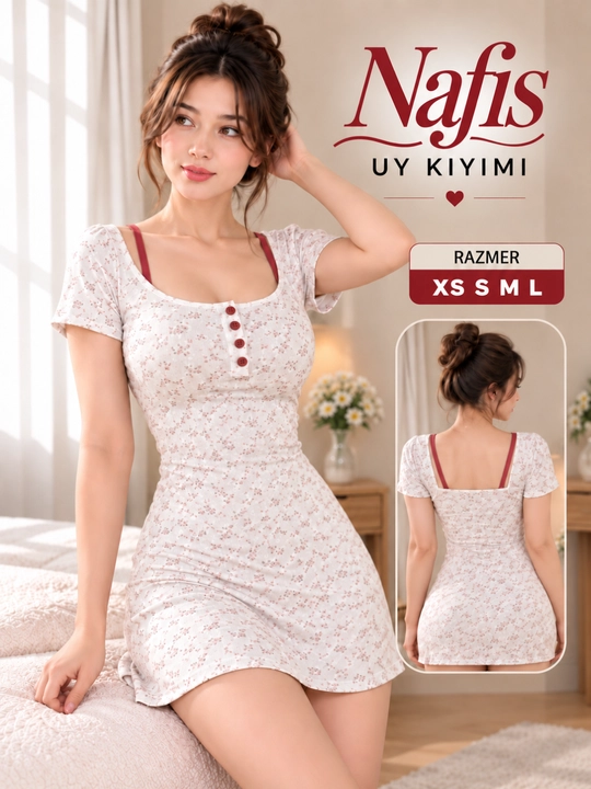 Женское домашнее платье с цветочным принтом, короткий рукав, размер  XS S M L - 
