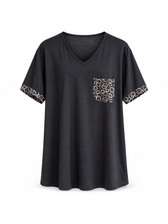Ayollar uchun VINOLA V-yoqali qora cho‘ntakli tunika-футболка, 2XL, Turkiya