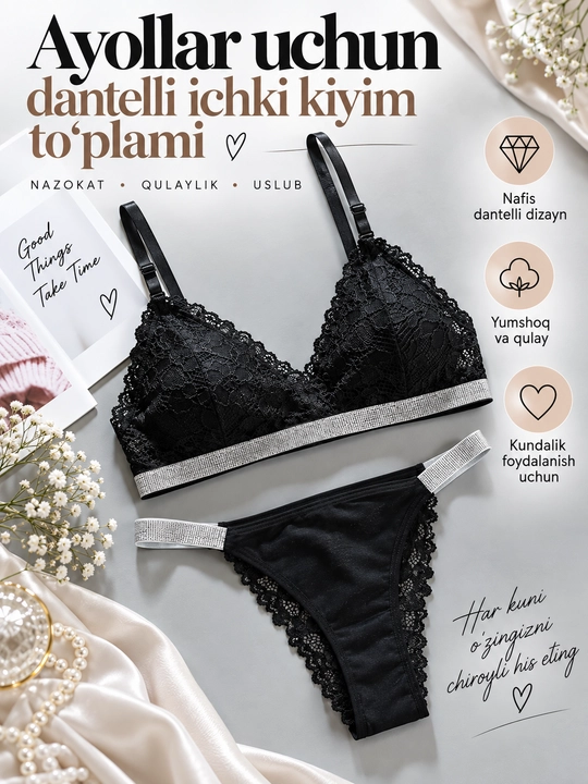 Ayollar uchun shaffof ichki kiyim to‘plami, to‘rli, ayollar ichki kiyimi - 