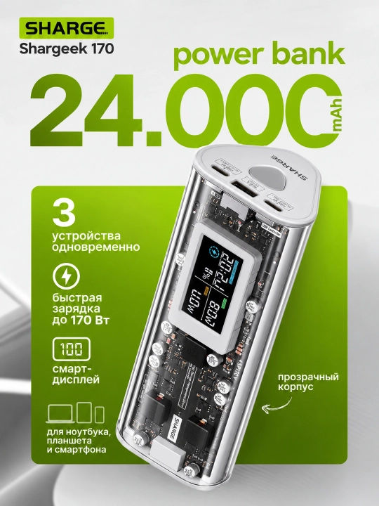Powerbank SHARGE Shargeek 170, 24000 mAh, 170 W, USB-C PD 3.1, ekran - 