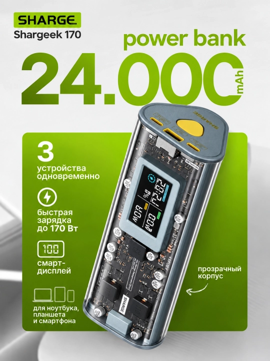 Powerbank SHARGE Shargeek 170, 24000 mAh, 170 W, USB-C PD 3.1, ekran - 