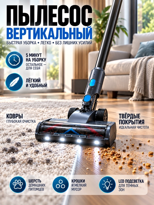 Мощный вертикальный пылесос для дома от немецкой компании BOHN, длина шнура 5 метров