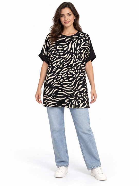 Ayollar uchun VINOLA qora-bej animal print tunika, Turkiya