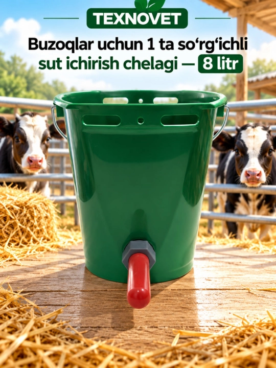 Buzoqlar uchun 1 ta so‘rg‘ichli sut ichirish chelagi — 8 litr - 