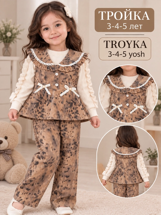 Тройка для девочек 3-4-5 лет, сезонная детская одежда для девочек, комплект двойка - 