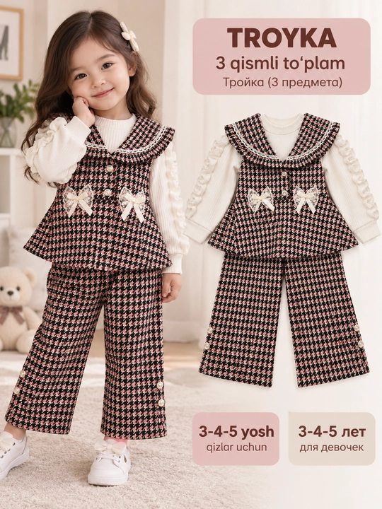 Тройка для девочек 3-4-5 лет, сезонная детская одежда для девочек, комплект двойка - 