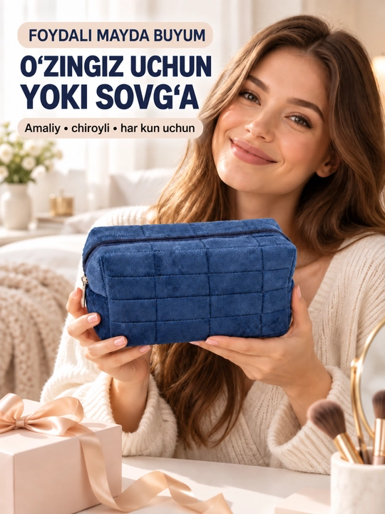 Ayollar kosmetichkasi zamokli, kosmetika va cho‘tkalar uchun sayohat organizatori