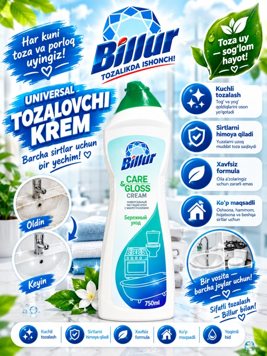 Billur Care & Gloss Cream universal tozalovchi kremi, 750 ml - 
