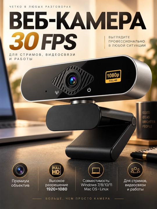 Веб-камера 4K с микрофоном для компьютера, ПК и ноутбука, USB камера 8MP для стриминга - 