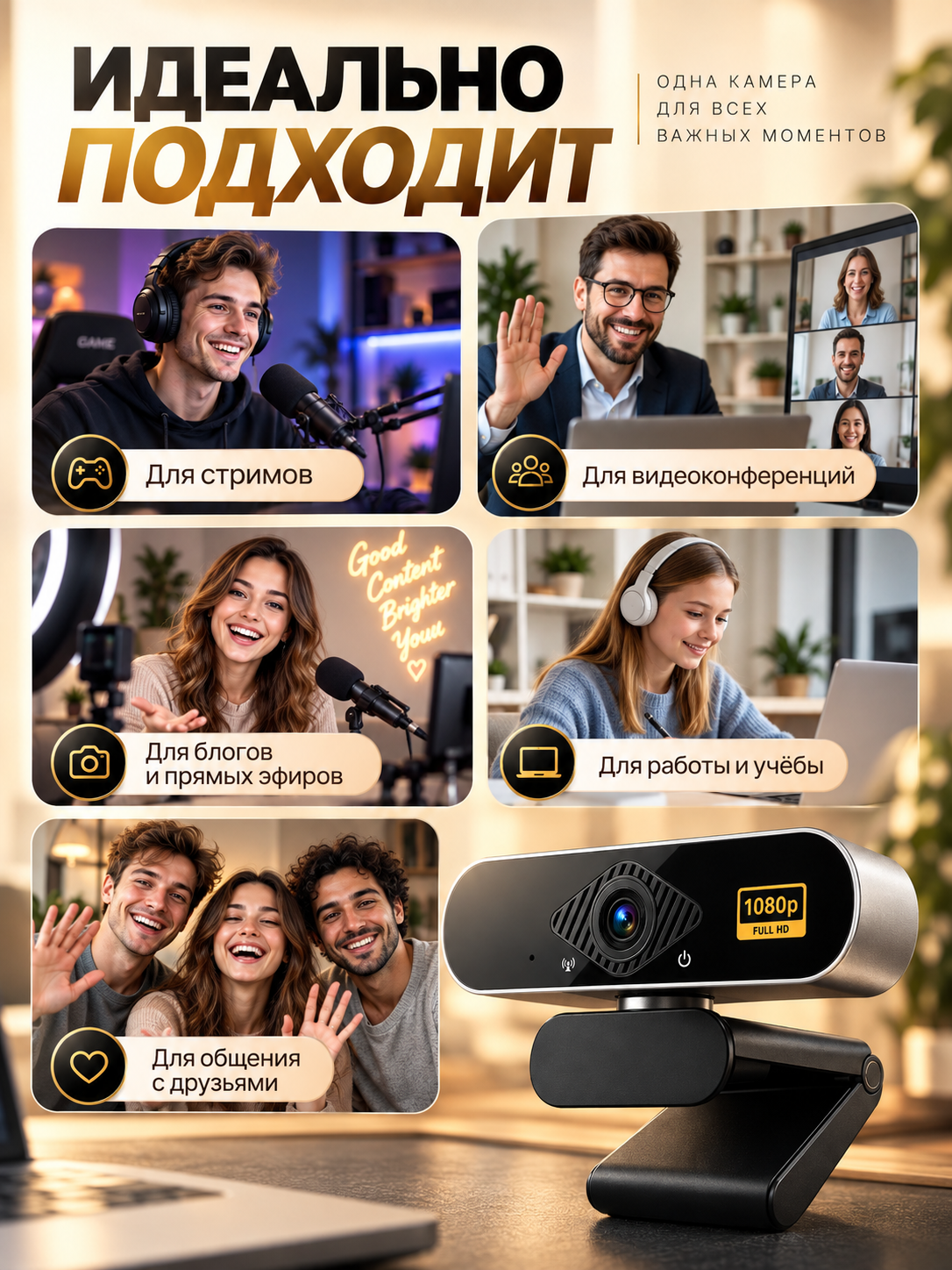 Веб-камера 4K с микрофоном для компьютера, ПК и ноутбука, USB камера 8MP для стриминга