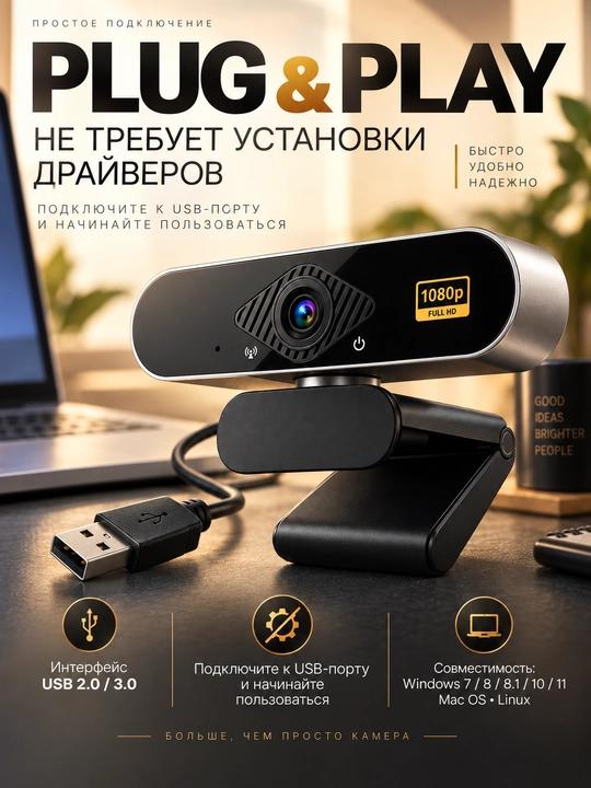 Веб-камера 4K с микрофоном для компьютера, ПК и ноутбука, USB камера 8MP для стриминга