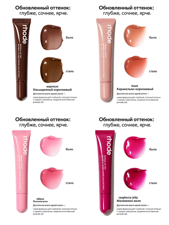 Набор блесков для губ Rhode Peptide Lip Tint, глянцевые, с пептидами, увлажняющие, 4 оттенка