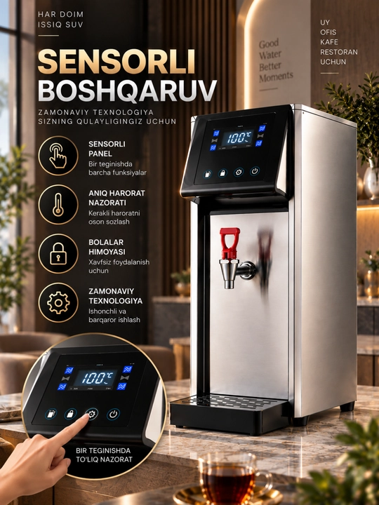 Elektr samovar, suv qaynatgich, avtomatik suv tortish, sensorli boshqaruv
