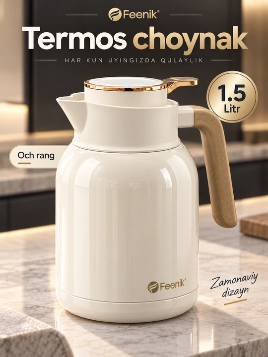 Термос-кувшин Feenik, вакуумный для напитков, синий, 1,5 л - 