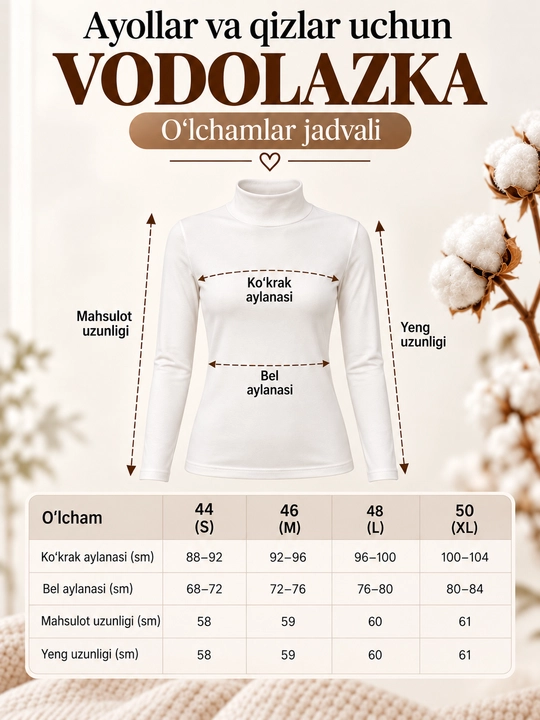 Ayollar vodolazkasi, kuz uchun yengil va yupqa kiyim 42-50