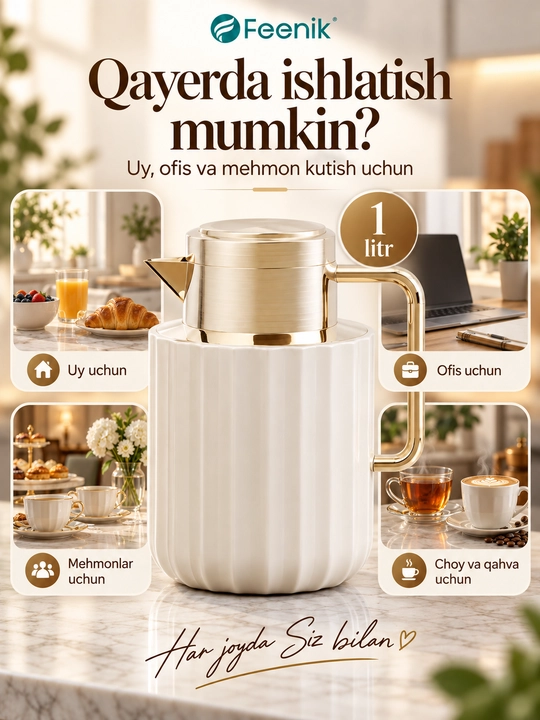 Termos choynak Feenik BC-R100G-3, och krem rang, 1 litr, 20×10 sm