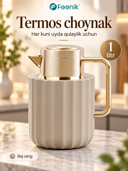 Termos choynak Feenik BC-R100G-3, och krem rang, 1 litr, 20×10 sm - 