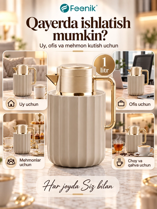 Termos choynak Feenik BC-R100G-3, och krem rang, 1 litr, 20×10 sm