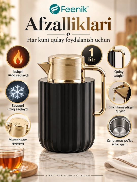 Termos choynak Feenik BC-R100G-3, och krem rang, 1 litr, 20×10 sm