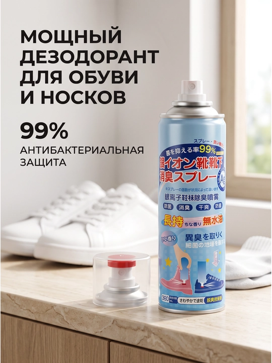 Poyabzal va paypoqlar uchun dezodorant sprey, antibakterial, 360 ml - 
