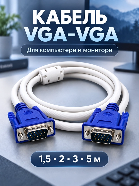 Кабель VGA–VGA для компьютера, монитора и проектора, 1,5–5 м - 