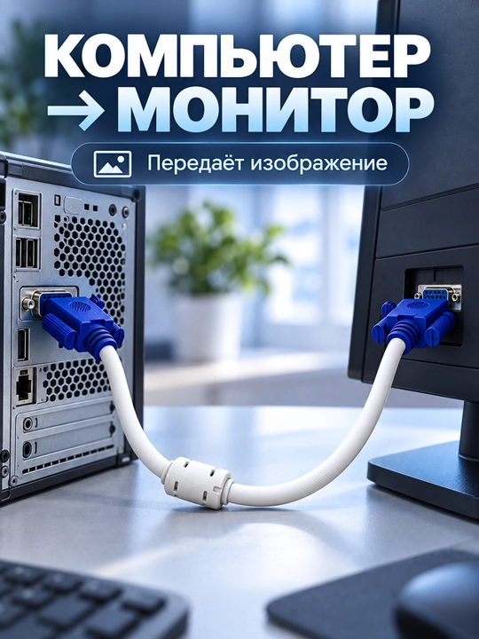 Кабель VGA–VGA для компьютера, монитора и проектора, 1,5–5 м