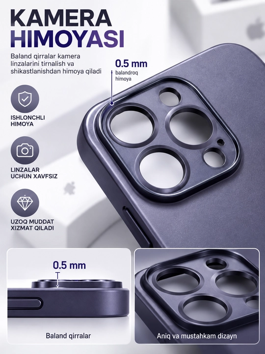 IPhone 14 Pro Max uchun g‘ilof, yuqori sifatli qattiq plastik, kamera himoyasi, xira yuza