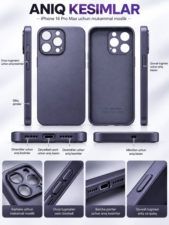 IPhone 14 Pro Max uchun g‘ilof, yuqori sifatli qattiq plastik, kamera himoyasi, xira yuza