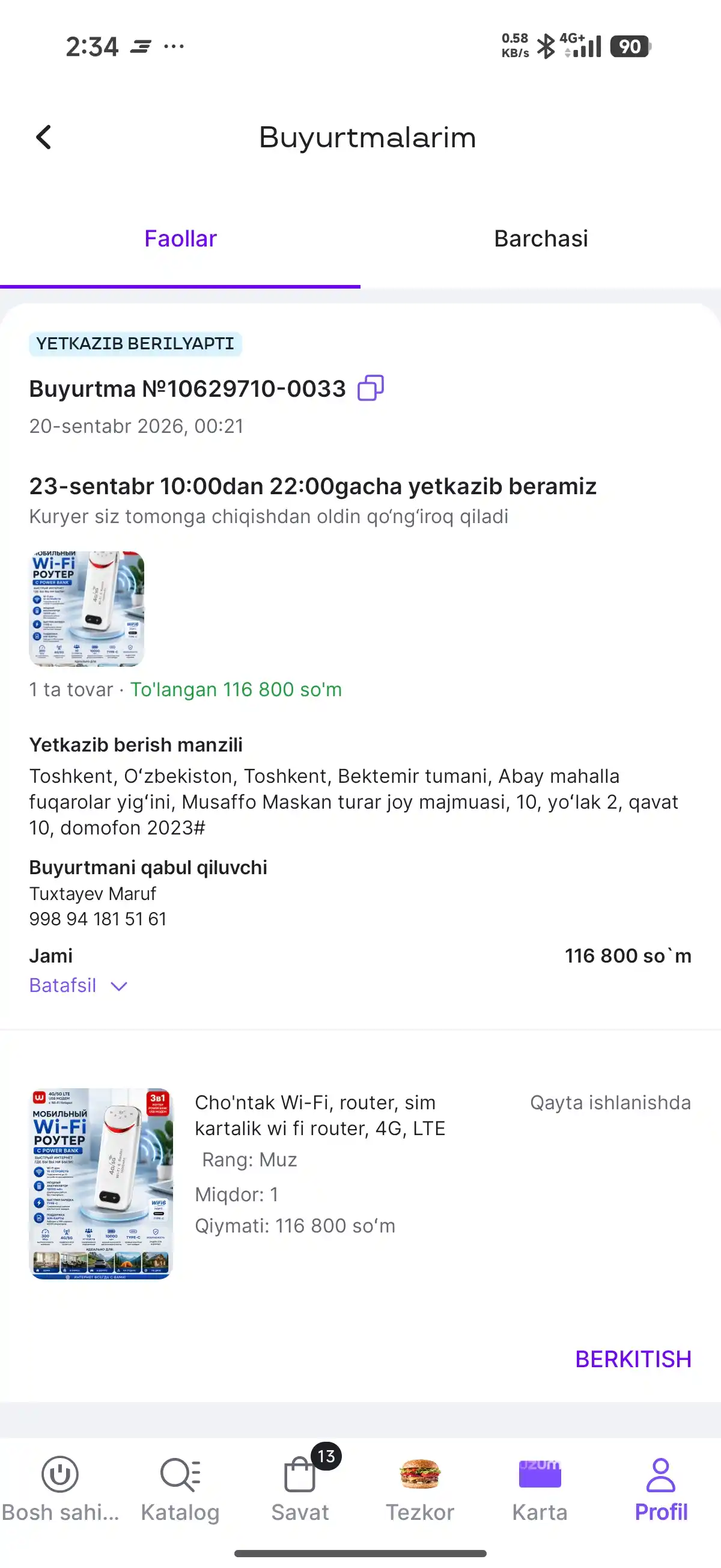 Cho'ntak Wi-Fi, router, sim kartalik wi fi router, 4G, LTE