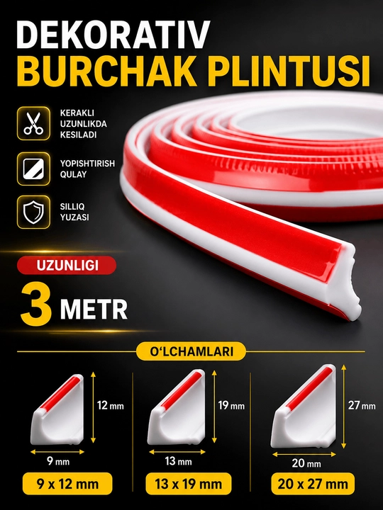 Devor, mebel va deraza burchaklari uchun o‘zi yopishadigan dekorativ qoplamalar