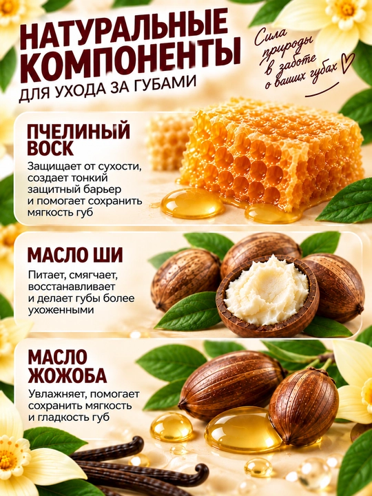 Бальзам для губ "Бархатные губки" с оттенком "Бежевый перламутр со вкусом ванили", 4.5 гр