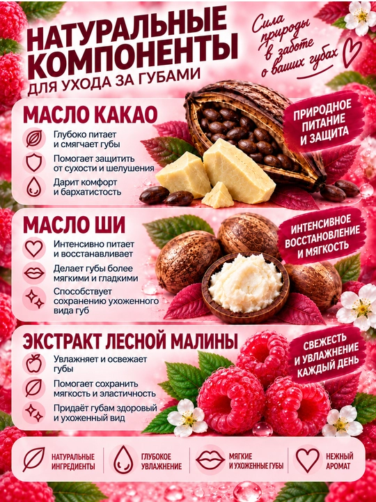 Бальзам для губ, Бархатные губки, "Лесная малина", 4.5 г