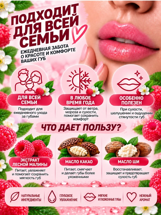 Бальзам для губ, Бархатные губки, "Лесная малина", 4.5 г