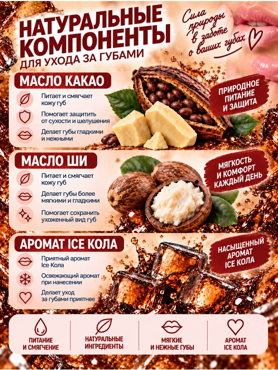 Бальзам для губ Бархатные губки, защита и питание Ice kola