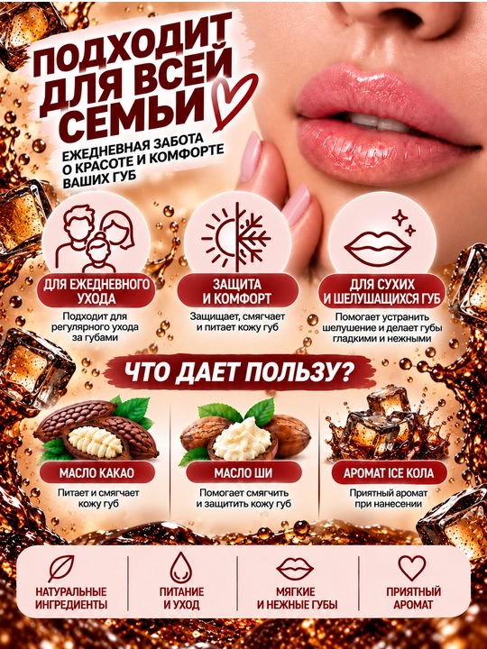 Бальзам для губ Бархатные губки, защита и питание Ice kola