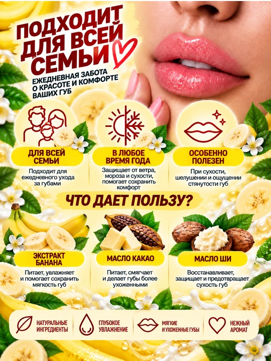 Бальзам для губ Fito Бархатные губки, защита и питание cпелый банан, 4.5 г