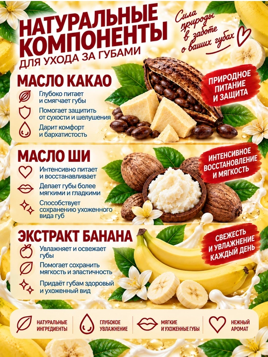 Бальзам для губ Fito Бархатные губки, защита и питание cпелый банан, 4.5 г
