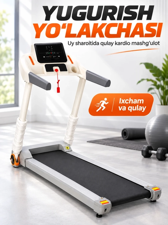 Yugurish yo‘lakchasi, begavoy darojka uy uchun, tezligi 0–8 km/soat, 162×65×114 sm - 